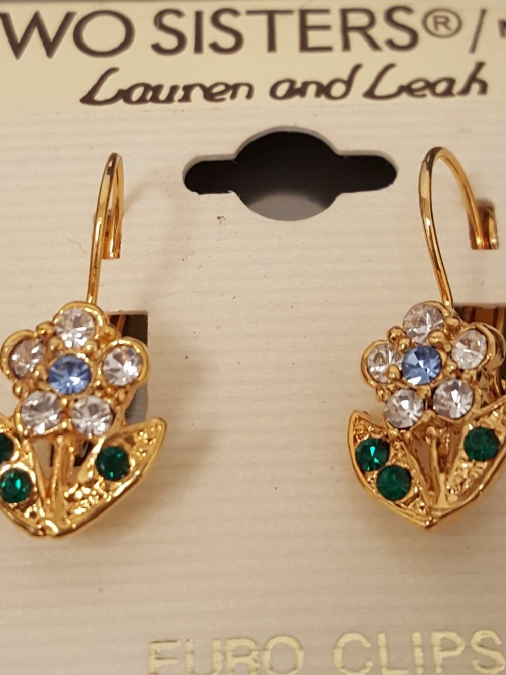 NWT TWO SISTERS Lauren and Leah Rhinestone Flower EURO Pierced Earrings